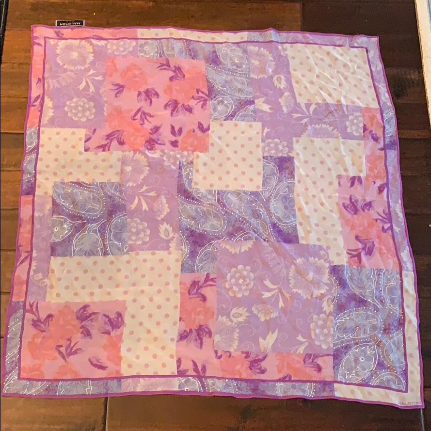 100 Silk Purple And Pink Halston Scarf
